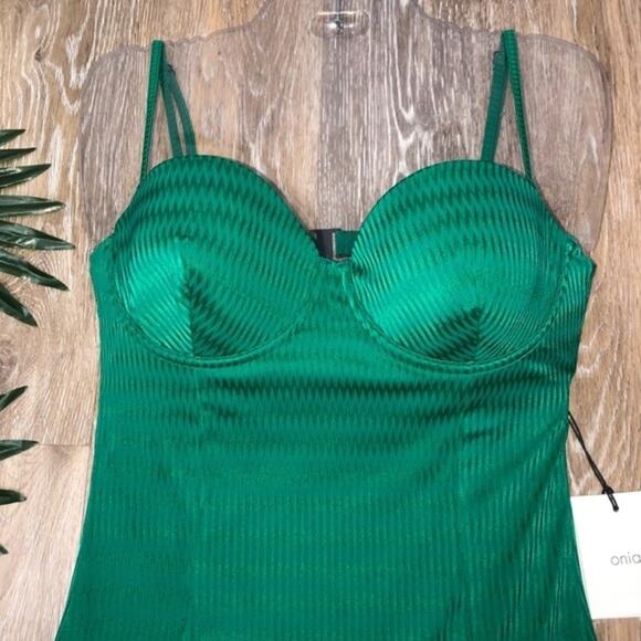 Onia Belle Rainforest Green Metallic Zig Zag One Piece Swim Suit Size Large NWT - Picture 4 of 9